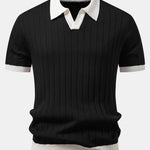 Ensemble — polo rayé à col Johnny et bordure contrastante & pantalon fuselé
