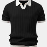 Ensemble — polo rayé à col Johnny et bordure contrastante & pantalon fuselé