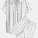 Ensemble — chemise jacquard rayée géométrique & short texturé froissé à cordon
