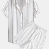 Ensemble — chemise jacquard rayée géométrique & short texturé froissé à cordon