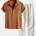 Ensemble — chemise cubaine en lin à poches & pantalon en lin à jambe droite