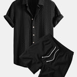Ensemble — chemise jacquard à losanges géométriques & short texturé froissé à cordon
