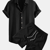 Ensemble — chemise jacquard à losanges géométriques & short texturé froissé à cordon