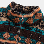 Ensemble — sweat en laine teddy à col zippé et patchwork géométrique ethnique & pantalon en velours côtelé