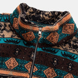 Ensemble — sweat en laine teddy à col zippé et patchwork géométrique ethnique & pantalon en velours côtelé