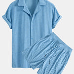 Ensemble — chemise cubaine en éponge rayée & short en éponge rayé