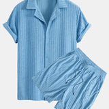 Ensemble — chemise cubaine en éponge rayée & short en éponge rayé