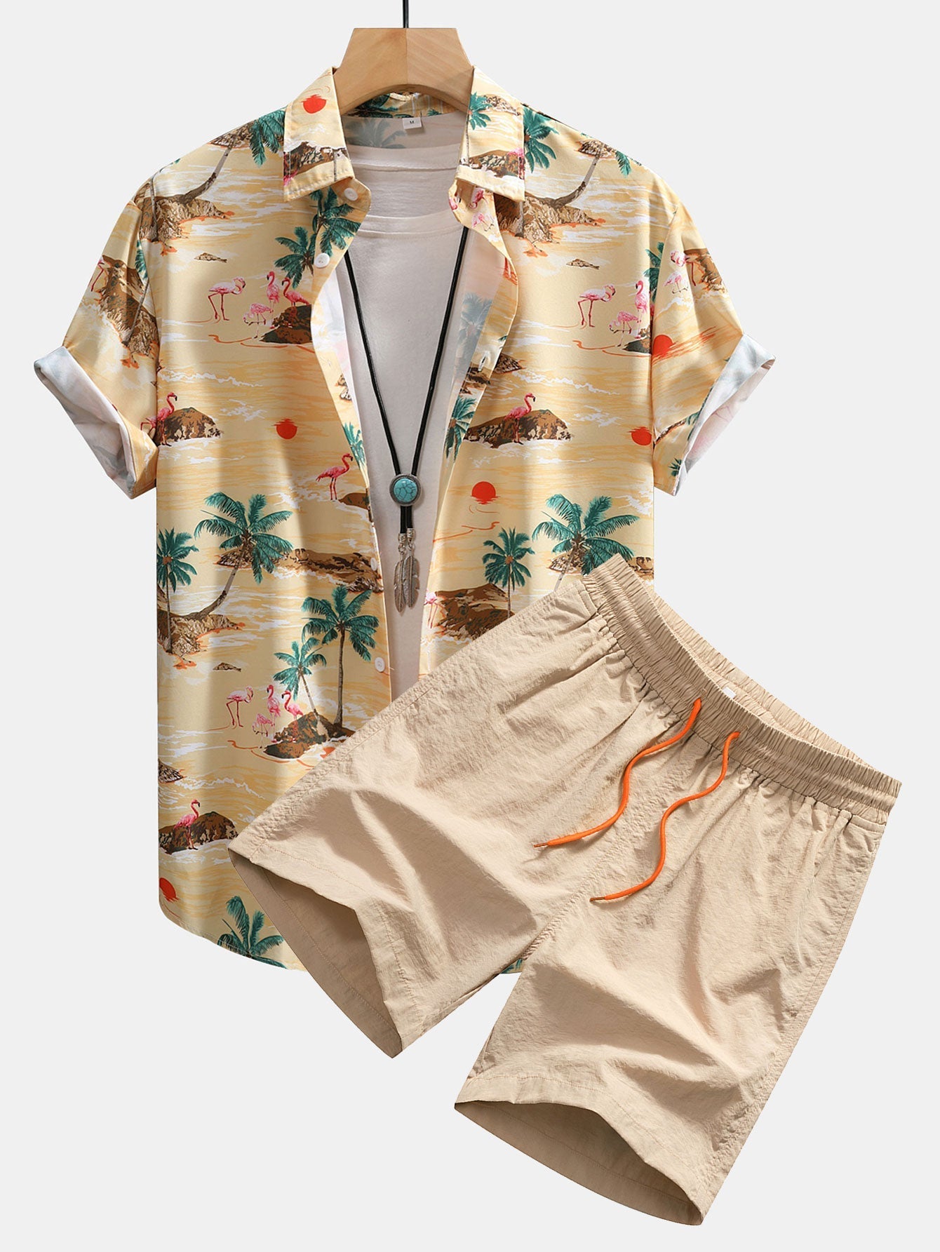Ensemble Capucine — chemise à imprimé flamants roses & short de bain