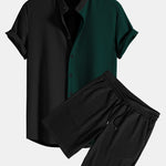 Ensemble — chemise côtelée bicolore à col officier coupe ajustée & short