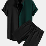 Ensemble — chemise côtelée bicolore à col officier coupe ajustée & short