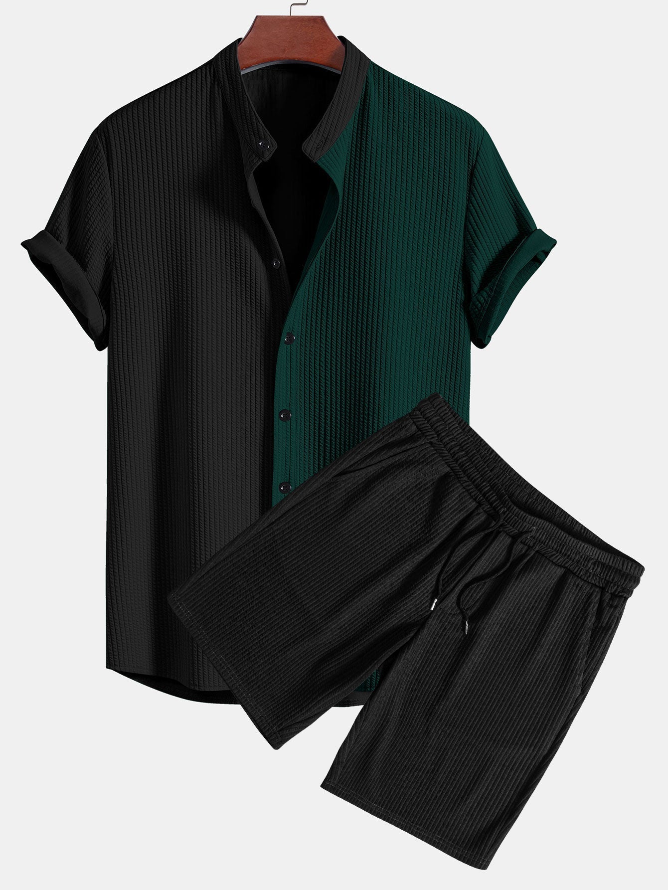 Ensemble — chemise côtelée bicolore à col officier coupe ajustée & short