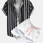 Ensemble — chemise boutonnée rayée & short de bain mi-long à cordon