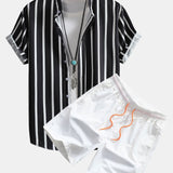 Ensemble — chemise boutonnée rayée & short de bain mi-long à cordon