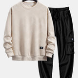 Ensemble — sweat rayé géométrique & pantalon cargo de jogging en velours côtelé à cordon