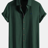 Ensemble — chemise en lin à manches courtes & pantalon en lin à jambe droite