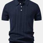 Ensemble Améline — polo en maille ajourée jacquard géométrique & pantalon en lin à jambe droite