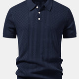 Ensemble Améline — polo en maille ajourée jacquard géométrique & pantalon en lin à jambe droite