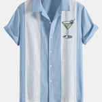 Chemise bowling patchwork en lin à imprimé cocktails martini vintage