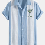 Chemise bowling patchwork en lin à imprimé cocktails martini vintage