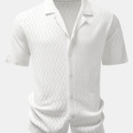 Ensemble — chemise en maille ajourée zigzag & pantalon en lin à jambe droite