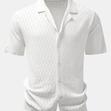 Ensemble — chemise en maille ajourée zigzag & pantalon en lin à jambe droite