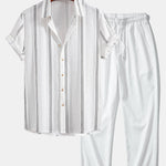 Ensemble — chemise jacquard rayée géométrique & pantalon texturé froissé