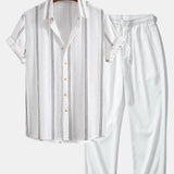 Ensemble — chemise jacquard rayée géométrique & pantalon texturé froissé