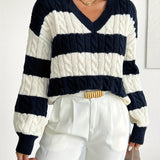 Lucile | Pull torsadé à larges rayures et col V