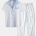 Ensemble — chemise cubaine texturée contrastante & pantalon à jambe droite