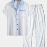 Ensemble — chemise cubaine texturée contrastante & pantalon à jambe droite
