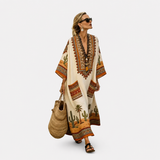 Corinne | Caftan à motif désert et plastron orné