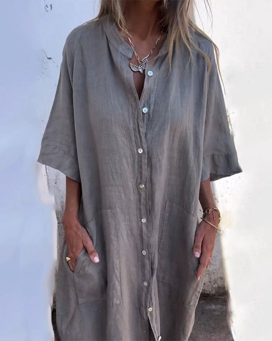 Pierrette | Robe-chemise ample et fluide Gris, photo studio