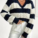 Lucile | Pull torsadé à larges rayures et col V