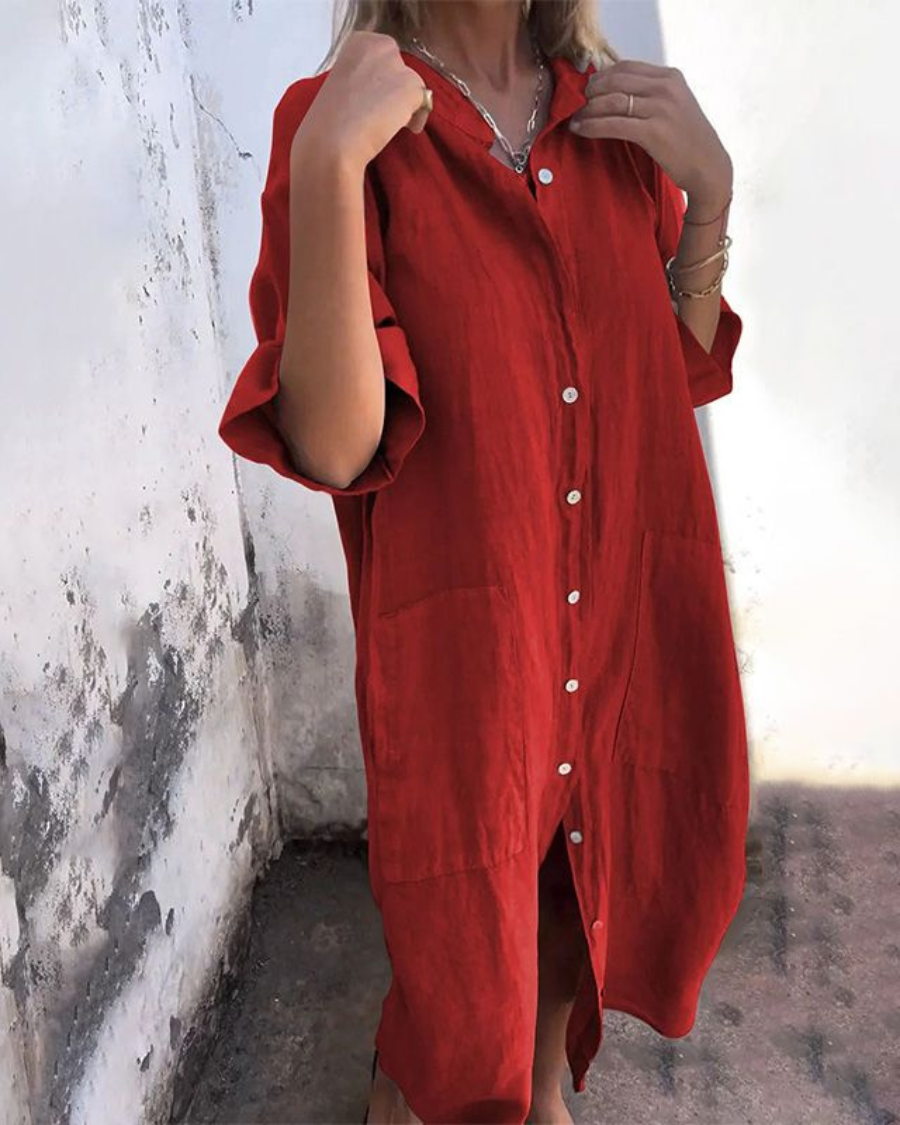 Pierrette | Robe-chemise ample et fluide Rouge, photo studio