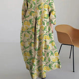 Mylène | Robe longue à motif citrons et col rond