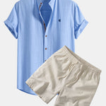 Ensemble — chemise en lin à manches courtes & short à cordon en lin mélangé