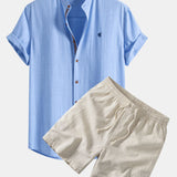 Ensemble — chemise en lin à manches courtes & short à cordon en lin mélangé