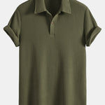 Ensemble — polo gaufré à manches courtes & pantalon en lin à jambe droite