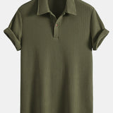 Ensemble — polo gaufré à manches courtes & pantalon en lin à jambe droite