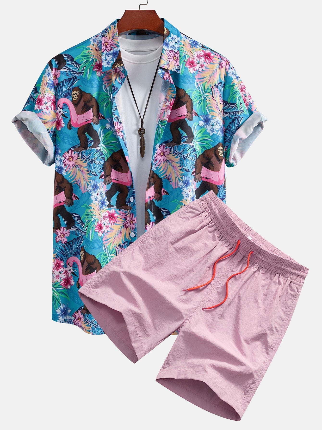 Ensemble — chemise à imprimé plantes tropicales et orang-outan & short de bain