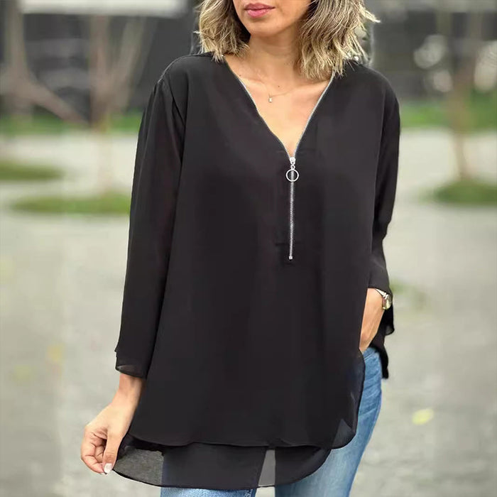 Marion | Blouse à double ourlet et col zippé