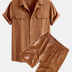 Ensemble — chemise cubaine en lin à poches & short en lin à cordon