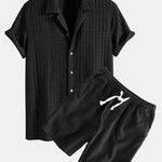 Ensemble — chemise cubaine texturée jacquard & short à cordon en lin et coton