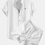 Ensemble — chemise en lin à manches courtes & short texturé froissé à cordon