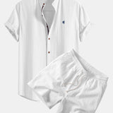 Ensemble — chemise en lin à manches courtes & short texturé froissé à cordon