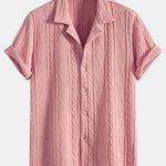 Ensemble — chemise cubaine texturée en maille géométrique & short de bain mi-long à cordon