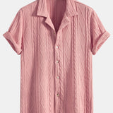 Ensemble — chemise cubaine texturée en maille géométrique & short de bain mi-long à cordon