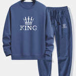 Ensemble — sweat à col rond coupe décontractée à imprimé couronne & pantalon de jogging