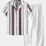Ensemble — chemise cubaine en lin rayé & pantalon en lin à jambe droite