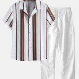 Ensemble — chemise cubaine en lin rayé & pantalon en lin à jambe droite